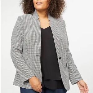 LANE BRYANT Houndstooth Black White Faux Leather Collar Blazer Jacket - Sz 16